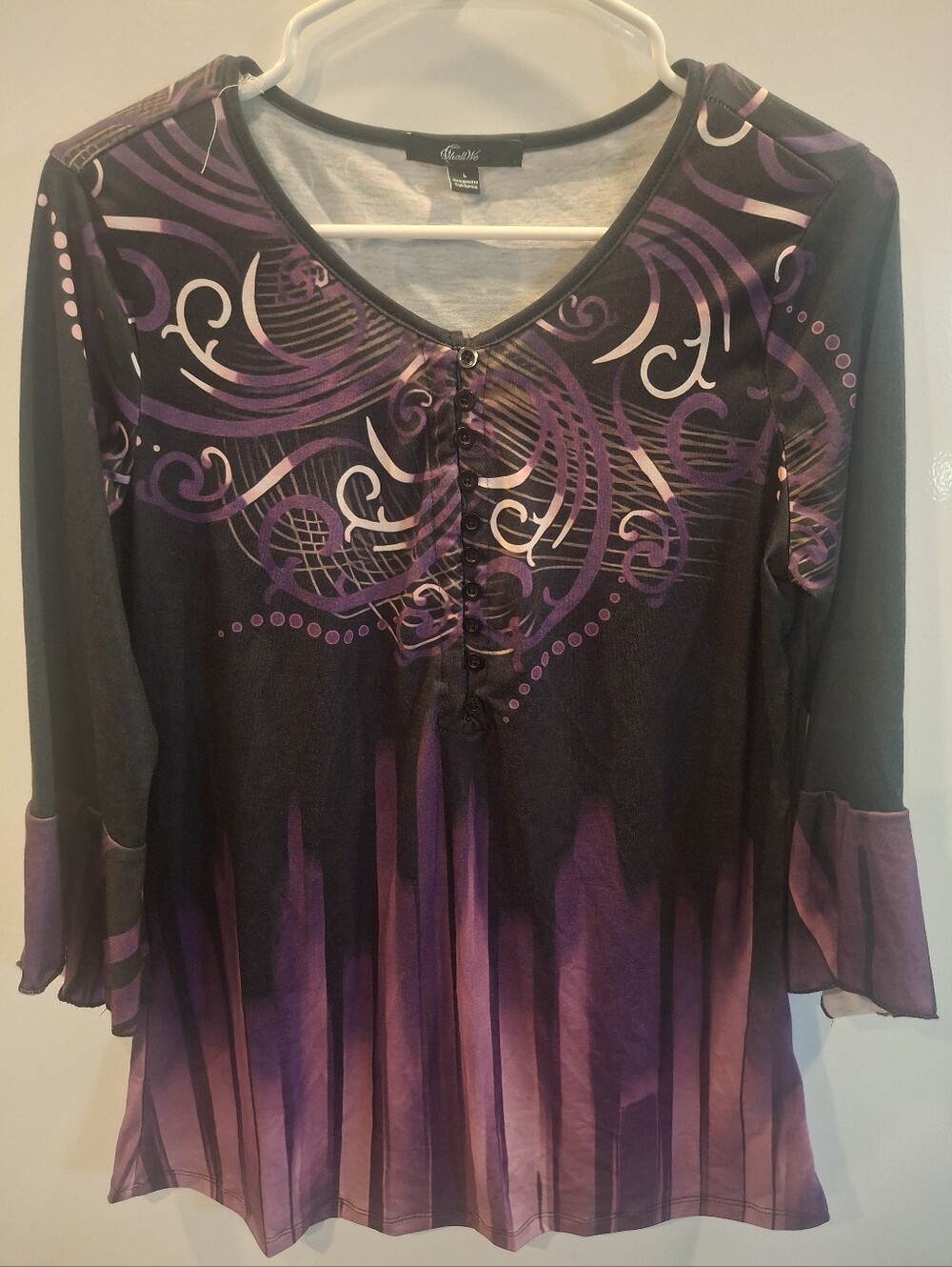 V-Neck Purple Swirl Button-Front Tunic Top